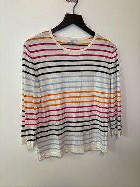 Kinross Coastal Crew Luxury Nautical Silk Cashmere Blend Top - Size Medium
